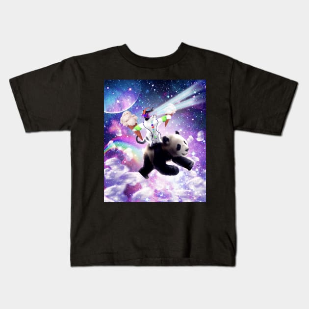 Lazer Rave Space Cat Riding Panda With Ice Cream Kids T-Shirt by Random Galaxy